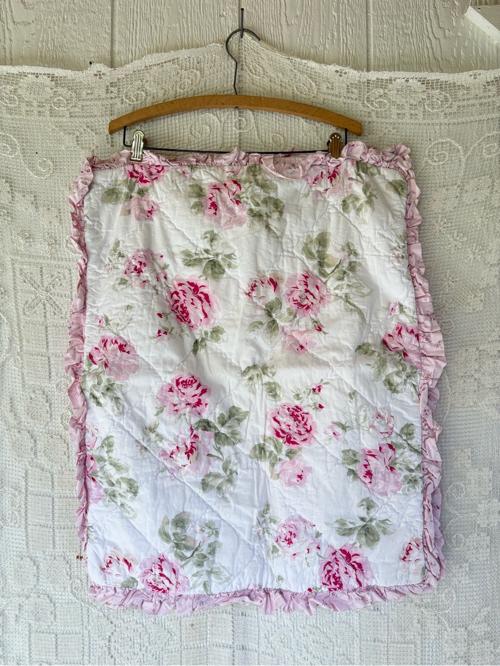 Simply Shabby Chic Pink Rose Floral Quilted Pillow Shams Set if 2